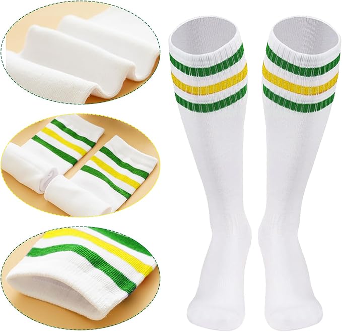 10 Pieces Striped Sweatbands and Striped Socks Set Headbands Wrist Sweat Bands for Men and Women Sports 80s 90s Fitness
