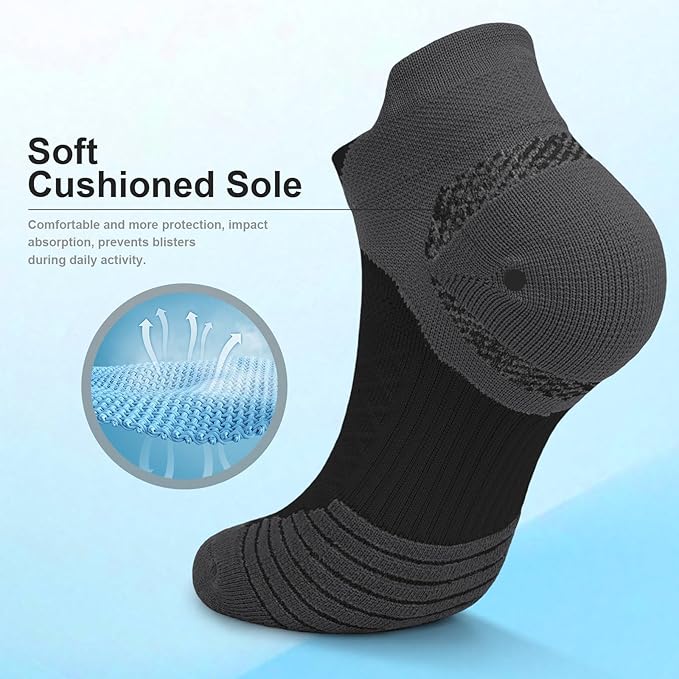 Iseasoo 6 Pairs Cotton Compression Ankle Socks – Cushioned Low Cut Running Socks with Arch Support for Women & Men