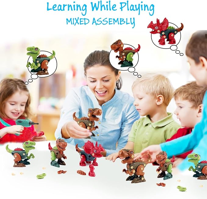 FREE TO FLY Dinosaur Toys Gifts for 3 4 5 6 7 8 Year Old Boys: Stem Dinosaur Toy for Kids 3-5 Girls Toddler Building Learning Eductional Take Apart Dino Toys with Electric Drill Birthday