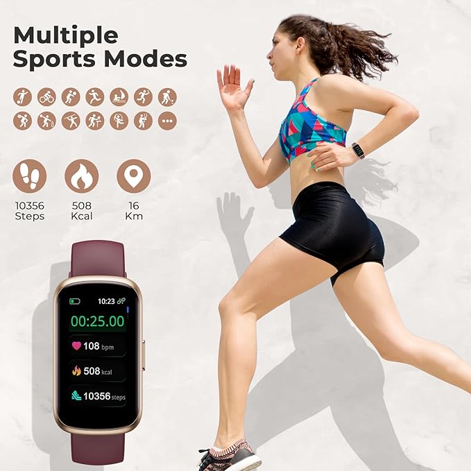 Fitness Tracker for Women Men, Smart Watch Band with 24/7 Heart Rate Blood Oxygen Sleep Monitor, Calories Step Tracker Pedometer 3ATM Waterproof Activity Tracker for Android iOS, Wine Red