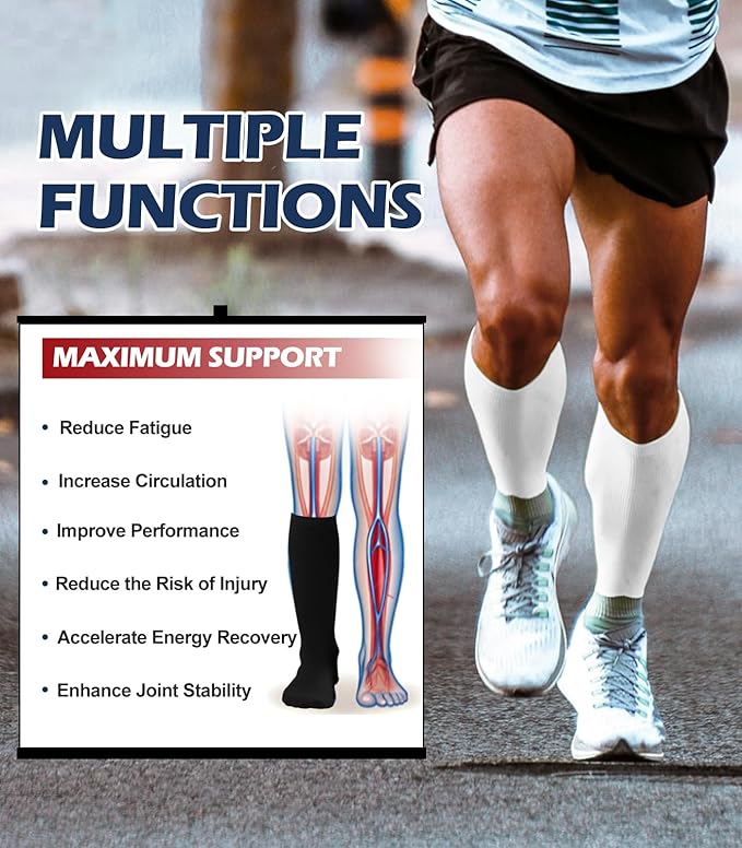 Breslatte Compression Socks for Women Men 10-14 mmHg Circulation Knee High Athletic Support Socks Running Travel Daily