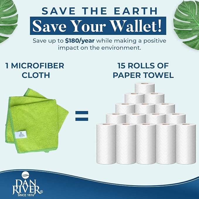 DAN RIVER 24-Pack Microfiber Towels – Ultra Absorbent, Lint-Free & Streak-Free Rags for Cleaning House, Car & Kitchen - Must-Have Cleaning Essentials - 12" x 12" - Assorted