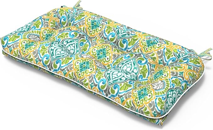 Tufted Bench Cushion for Outdoor Furniture, Patio Swing Cushion 44 x 19 x 5 Inch, Overstuffed Outdoor Chair Cushion for Garden Loveseat Lounge Storage, 1 Pack,Damask Green