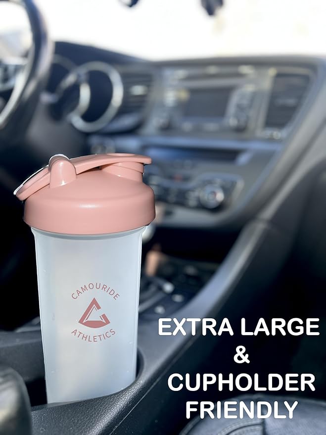 2 Pack 45 oz Protein Shaker Bottles with Wire Whisk – BPA-Free, Leak-Proof Shaker Cups for Protein Shakes & Smoothies – Large Plastic Mixer Bottle – Classic White & Bec Pink