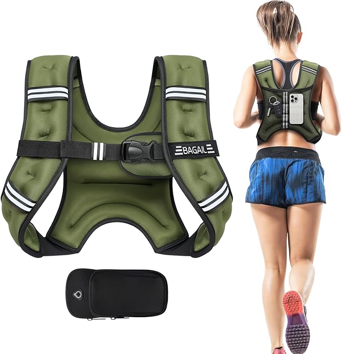 BAGAIL Weighted Vest, 5lbs/8lbs/10lbs/12lbs/15lbs/20lbs/25lbs/30lbs Weight Vest with Detachable Phone Pouch, Rucking Vest for Women, Men, Walking, Weight Loss, Training, Running