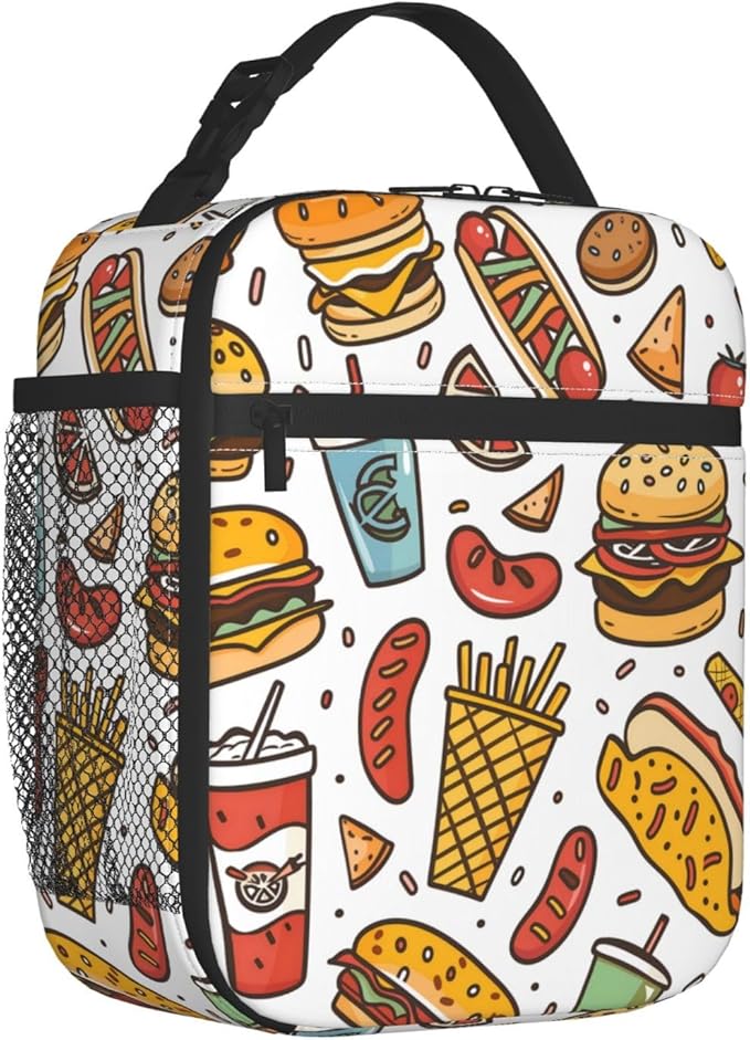 Insulated Lunch Box for Women Men, Food Theme Lunch Box Reusable Portable Lunch Bag Cooler Tote Waterproof Lunch Container for Office Picnic Work Travel