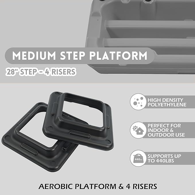 Fitvids Step Aerobic Platform, Exercise Step with 5 levels Adjustable Height, 4 Stackable Risers, Fitness Training Workout Stepper for Home Gym, Cardio Strength, Multiple Options