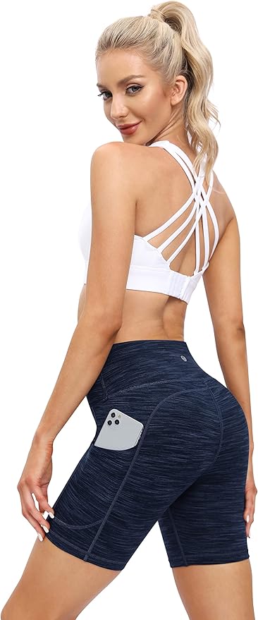 IUGA Biker Shorts Women 6" Tummy Control Workout Shorts Women with Pockets High Waisted Yoga Running Gym Spandex Compression