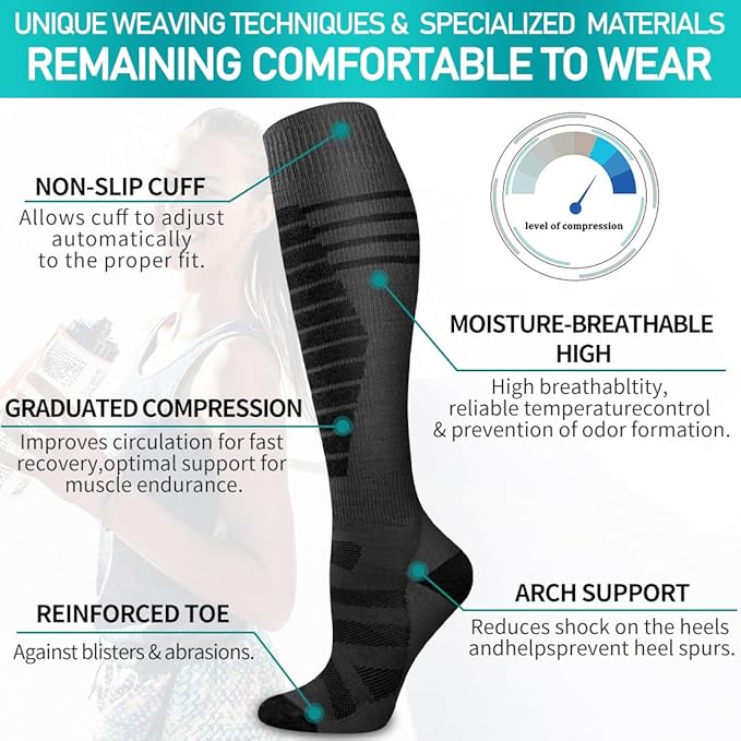Copper Compression Socks for Women and Men(6 Pairs)-Best Support for Running, Athletic, Nursing, Travel
