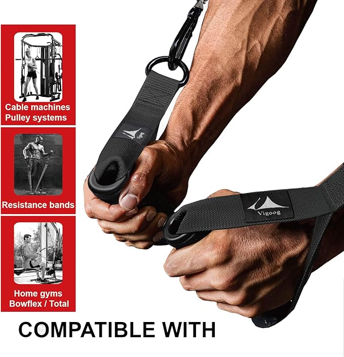 Heavy Duty Gym Exercise Handles Attachment for Cable Machine,Resistance Band,Pulley System Home Fitness Workout Equipment, with Elastic Rubber Grip and 2 Large Carabiners