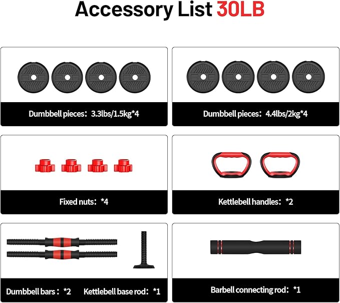 Adjustable Dumbbell, 20/30/40/60/80lbs Dumbbells Set, 4-in-1 Free Weights for Women/Men Workout Equipment Used as Barbell/Kettlebells/Push up Stand for Home Gym