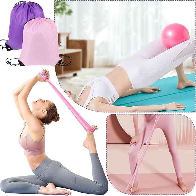 21 Pcs Pilates Ring Circle Set for Women, Includes 9.8 in Ball Yoga, Ring Stretching, Strap Bands, Non Slip Socks, Back Bags for Workout, Commonly Used for Yoga, Pilates, Stretching, Fitness