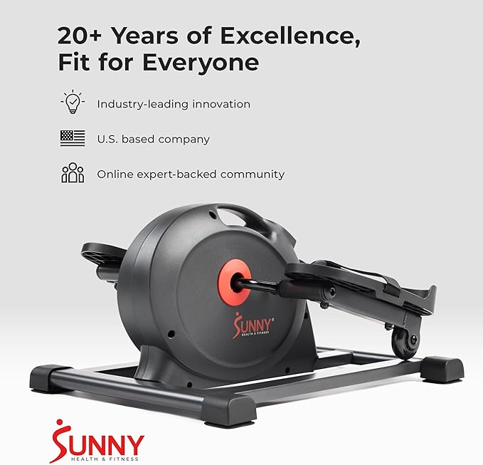 Sunny Health & Fitness Sitting Under Desk Pedal Exerciser, Portable Training Machine for Senior Exercise, Home Workout Elliptical & Bike, Optional Free SunnyFit App Connection, Motorized, or in Pink
