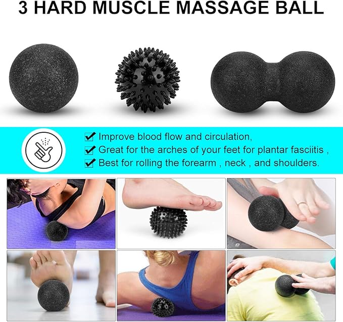 Foam Roller Set - High Density Back Roller, Muscle Roller Stick,2 Foot Fasciitis Ball, Stretching Strap, Massager Ball for Whole Body Physical Therapy & Exercise, Yoga, Back Pain, Leg, Deep Tissue