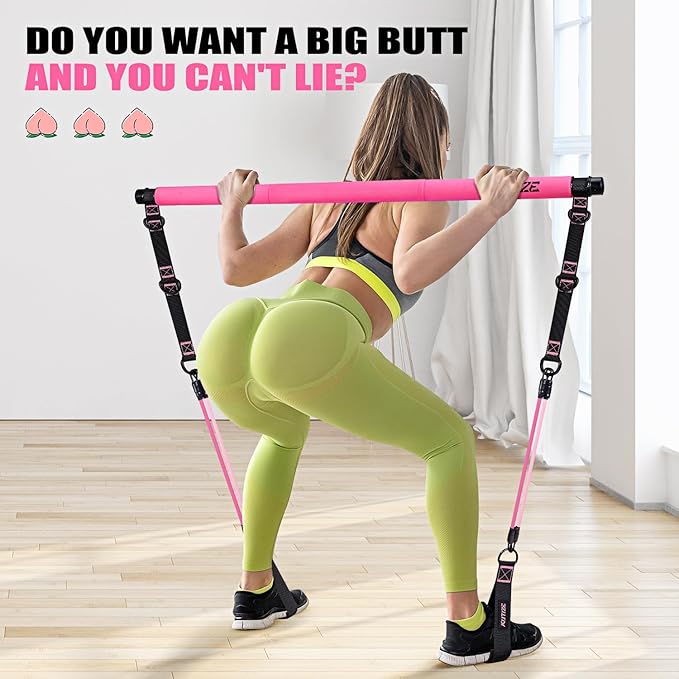 Pilates Bar Kit with Resistance Bands, Pilates Equipment, Multifunctional Pilates Bar for Women & Men, Pilates kit for Hip, Back, Arm, Full-Body Workouts, Home Gym Strength Training Equipment