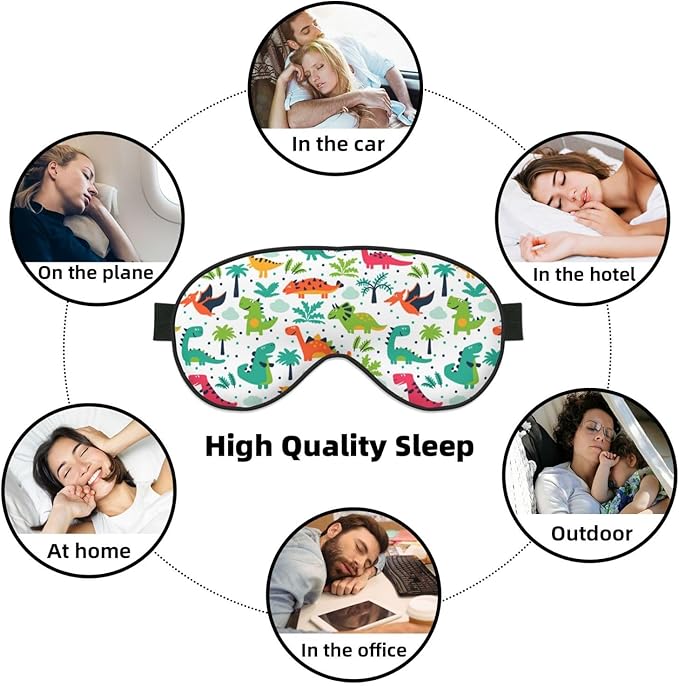Sleep Eye Mask Funny Dinosaurs Leaves Sleep Mask for Women Men Comfortable Eye Mask with Adjustable Strap Soft Eye Cover Blindfold for Travel Yoga Nap Shift Work