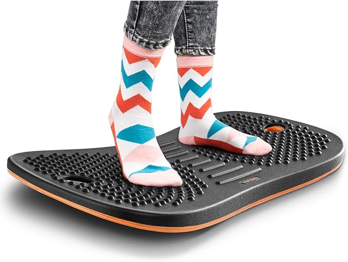 Standing Desk Anti Fatigue Mat Wooden Wobble Balance Board Stability Rocker with Ergonomic Design Comfort Floor Mat Accessories(Large, Obsidian Black)