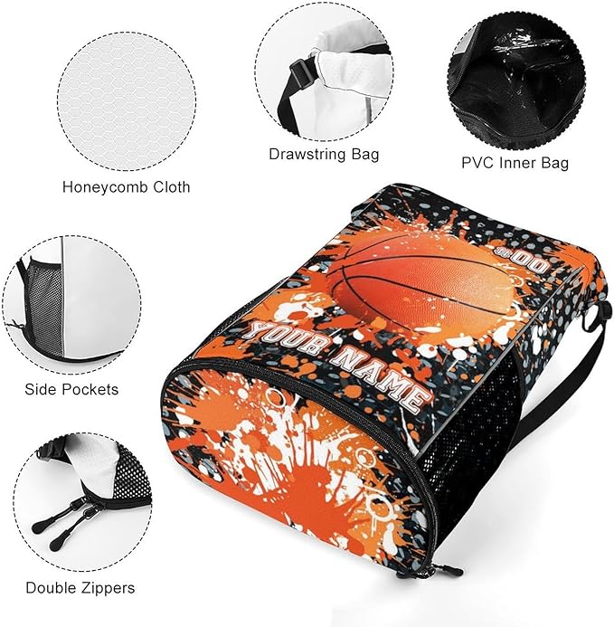 Custom Basketball Drawstring Backpack - Cool Cinch Sack, String Backpacks with Pocket for Kids Women Men Boys Girls for Gym Outdoor Sports Travel Athletic Drawstring Bag - Lightweight/Foldable