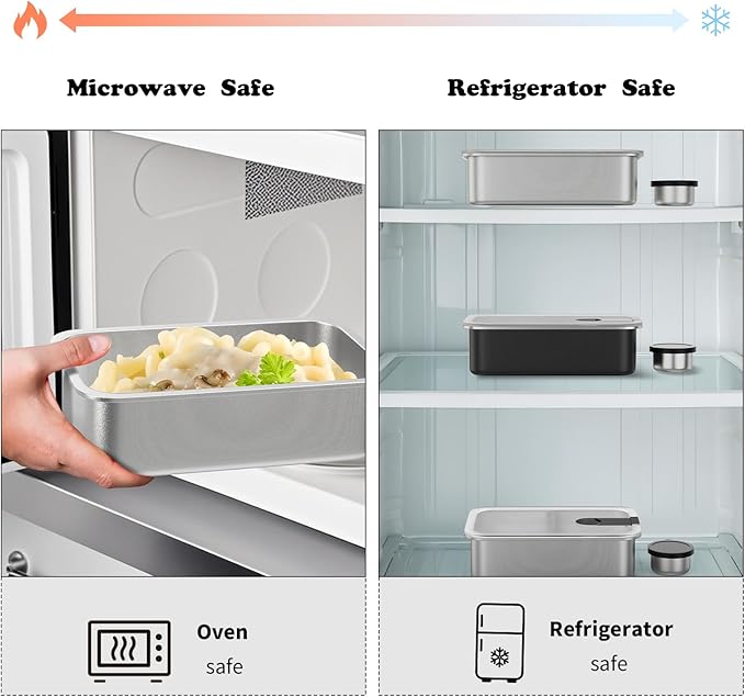 Stainless Steel Bento Lunch Box for Adult Kids, 2 Pack 33oz Leak-Proof Lunch Box Containers, Microwave-Safe, with Adjustable Divider, Convenient Metal Lunchbox for School, Travel