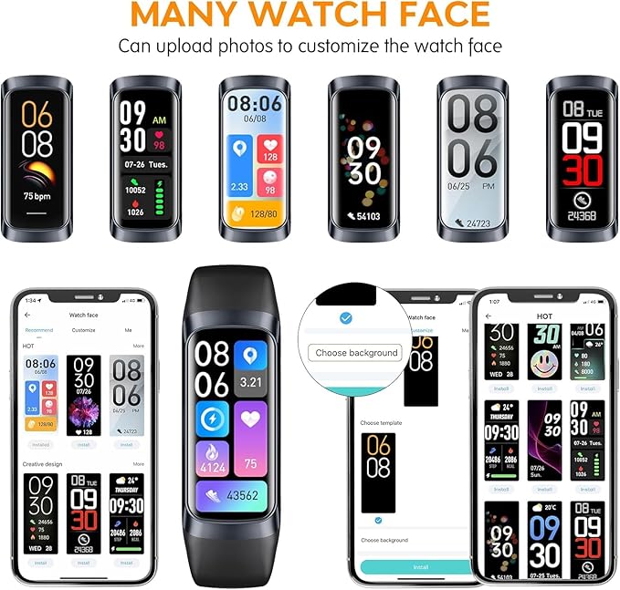 Fitness Tracker,2025 Smart Watch with Blood Pressure Heart Rate & Sleep Monitor IP67 Waterproof Step Calorie Counter Pedometer Fitness Activity Watch for Men Women Android iOS Phone (Black)