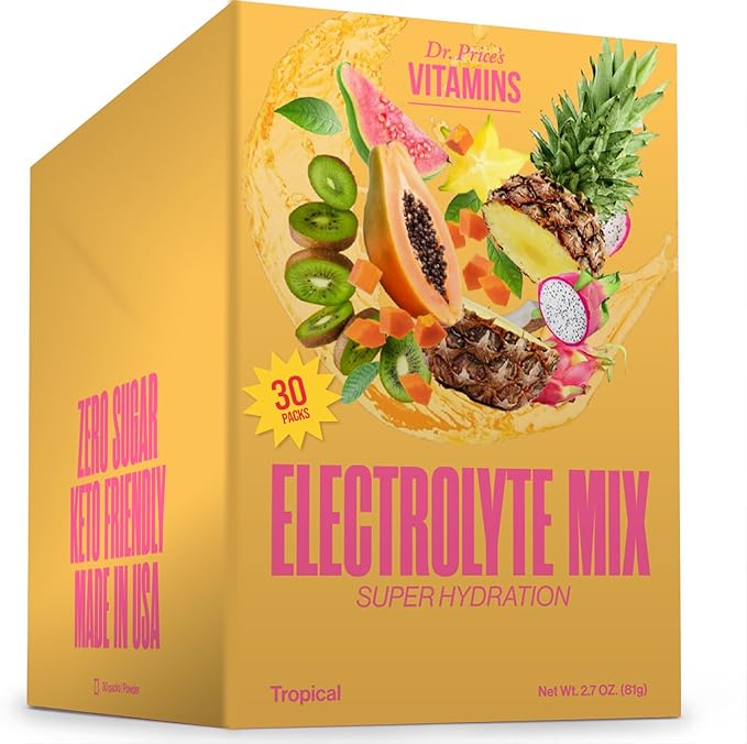 Dr. Price’s Electrolyte Mix | Sugar-Free Hydration Powder with 72+ Trace Minerals | No Sugar, Fast-Dissolving Electrolytes Powder Packets | Tropical (30 Packs)