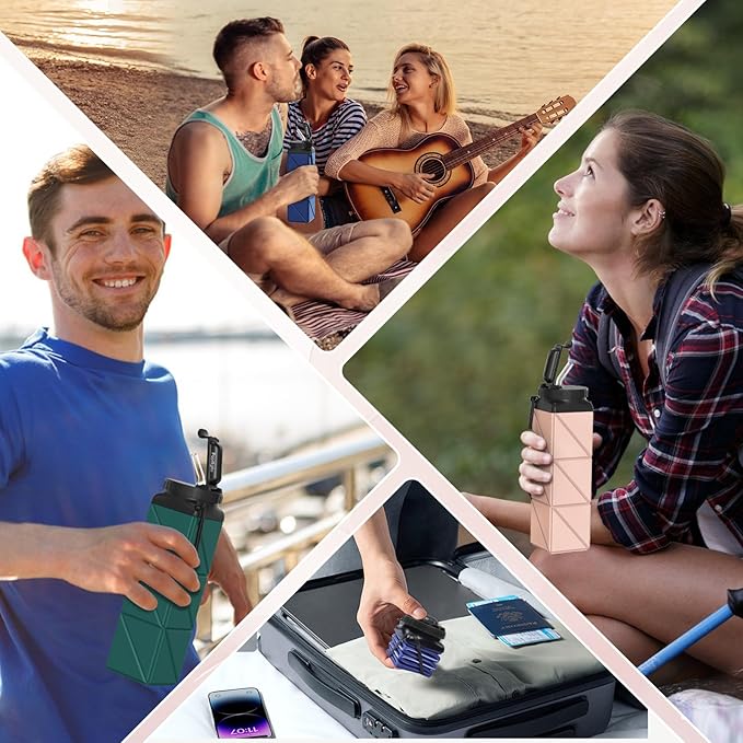 Collapsible Water Bottles 20.6oz Foldable Water Bottle BPA Free Reusable Lightweight LeakProof Travel Silicone Water Bottles for Travel Gym Hiking Camping (Upgrade Dark Blue)