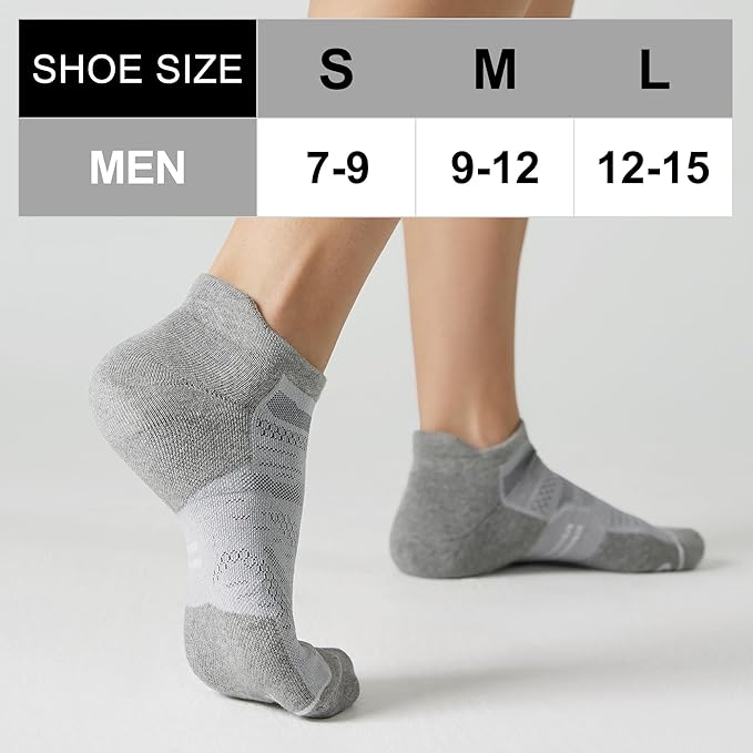 CS CELERSPORT 6 Pack Men's Running Ankle Socks with Cushion, Low Cut Athletic Sport Tab Socks