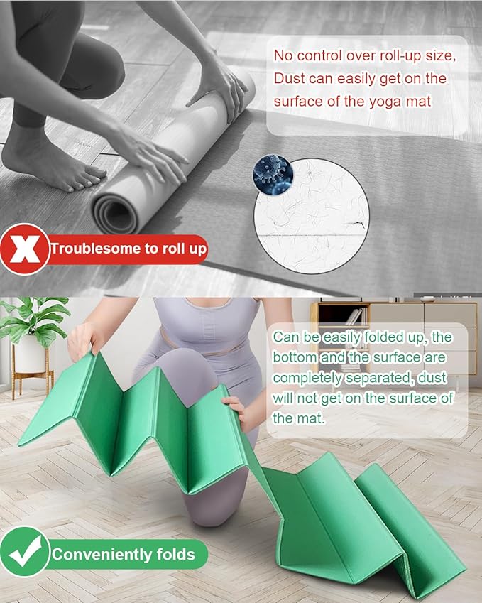 Foldable Yoga Mat 10mm Thick Wide Exercise Mat Non Slip Workout Mat for Home Gym, Travel, with Yoga Carrying Bag