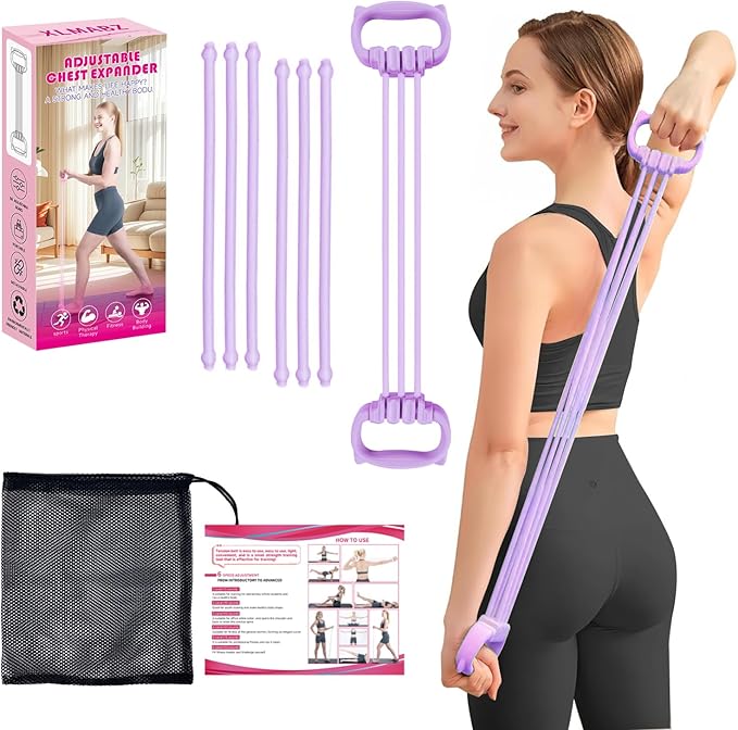 6 Gear Adjustable Resistance Bands, Fitness Resistance Bands Exercise Bands with Comfort Grips, Unisex, for Arms, Chest Extender, Home Workout, Fitness, Pilates