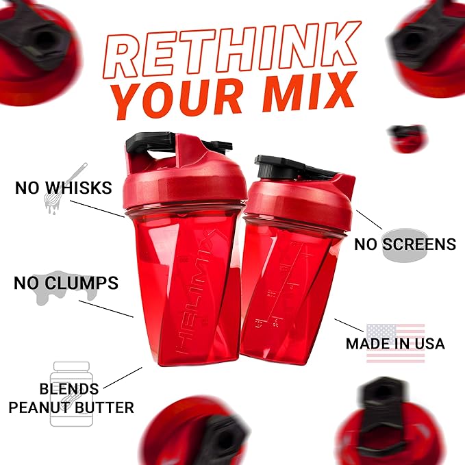 HELIMIX 1.5 Vortex Blender Shaker Bottle Holds upto 28oz | No Blending Ball or Whisk | USA Made | Portable Pre Workout Whey Protein Drink Shaker Cup | Mixes Cocktails Smoothies Shakes | Top Rack Safe