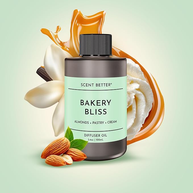 Scent Better Bakery Bliss Aroma Essential Oil Blend: an Aromatherapy Blend of Almond, Cherries, and a hint of Pistachio with for Ultrasonic Diffusers & Nebulizers (3.3 Fl Oz, 100 mL)