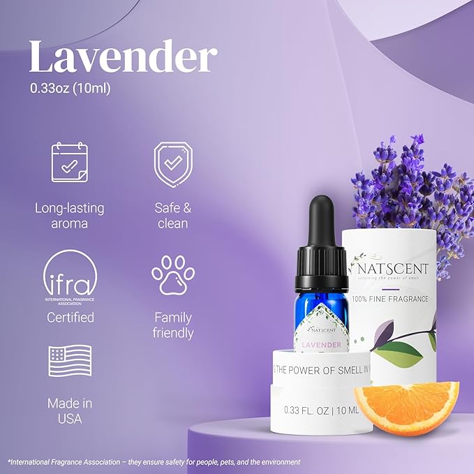 Lavender Essential Oils for Diffusers for Home, Nature-derived Lavender Essential Oil, Long-Lasting & Family-Friendly Diffuser Oils Scents, IFRA Certified, Cold Air & Ultrasonic - 0.33 oz