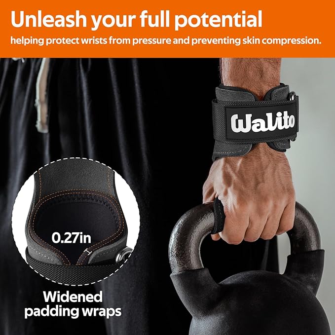 WALITO Weight Lifting Wrist Strap, Double Leather Weightlifting Wrist Straps for Gym Strength Training, Neoprene Padded Wrist Wraps - for Men & Women (Pair)