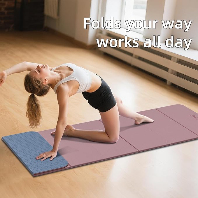 Foldable Yoga Mat, Extra Thick 0.32 inch, SGS Certifed, Non Slip, 71 x 24 inches, Foldable for Travel, Pilates, Camping, Environmental Sports Mat, Odorless TPE Material