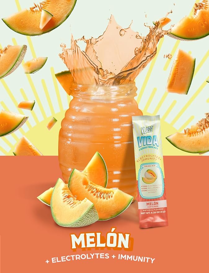 Hydration + Immunity Electrolyte Drink Mix – Cantaloupe Agua Fresca Flavor | Sugar-Free Powder with Wellmune®, Acerola, Coconut Water & Minerals | 15 Single-Serve Stick Packs, Low Calorie