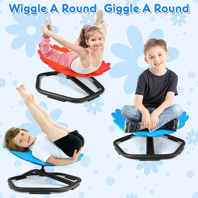 Flower Swivel Chair for Kids, 360° Spinning Seat, Autism Sensory Spin Chair, Toddler Sit and Spin Wobble Chair, ADHD Toy Chairs, Play Equipment Relief Motion Sickness for Boys Girls (Blue)