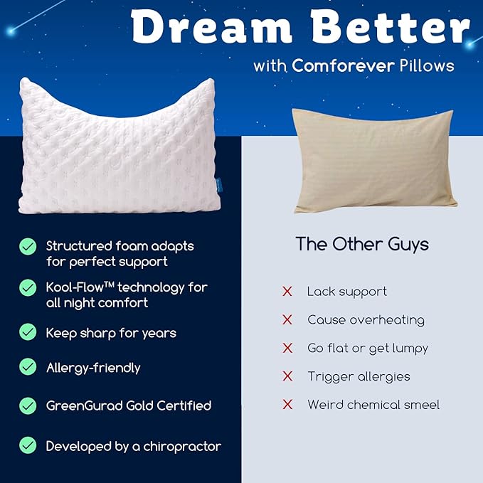 Cooling Side Sleeper Pillow for Neck and Shoulder Pain, Luxury Shredded Memory Foam Curved Bed Pillows for Sleeping Set of 2- Adjustable King Size- Washable Cover Crescent White