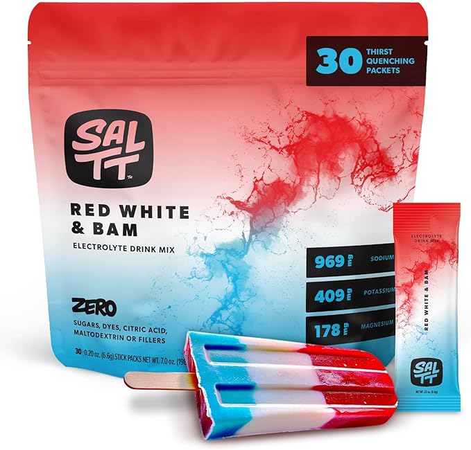 Keto Chow SALTT Electrolytes Powder Packets, Red White & Bam (30 Hydration Packs) - Magnesium, Potassium, Sodium, Trace Minerals - Vegan, Sugar Free, Gluten Free - Travel Essentials - Made in USA