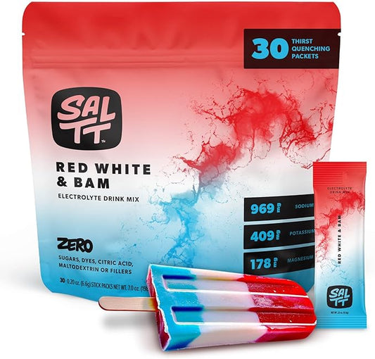Keto Chow SALTT Electrolytes Powder Packets, Red White & Bam (30 Hydration Packs) - Magnesium, Potassium, Sodium, Trace Minerals - Vegan, Sugar Free, Gluten Free - Travel Essentials - Made in USA