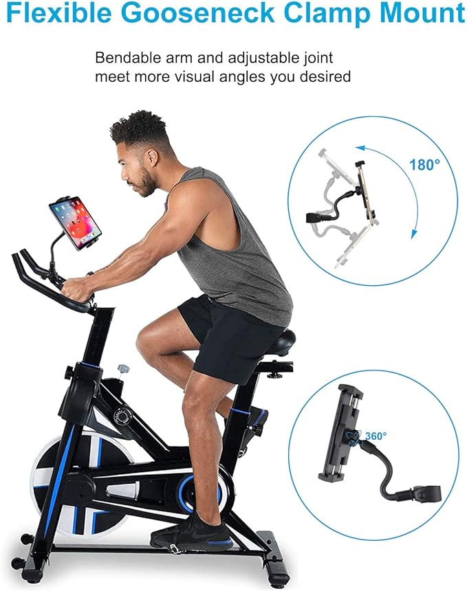 Exercise Bike Tablet Holder for Peloton, Gooseneck Treadmill Tablet Mount - Spin Bike Handlebar for Indoor Stationary Bicycle, Elliptical, Stroller for iPad, iPhone, Galaxy Tab/Z Fold, Kindle, 4.7-13"