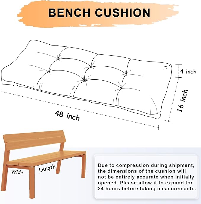 Bench Cushion 48 Inch - Chenille Fabric, High-Density Foam, Non-Slip Bottom, Soft Durable Indoor Tufted Long Seat Cushion for Window Garden Furniture (Yellow, 48x16x4 Inch)