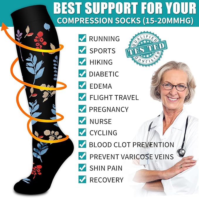 BLUEENJOY Copper Compression Socks for Women & Men (6 pairs) - Best Support for Nurses, Running, Hiking, Recovery