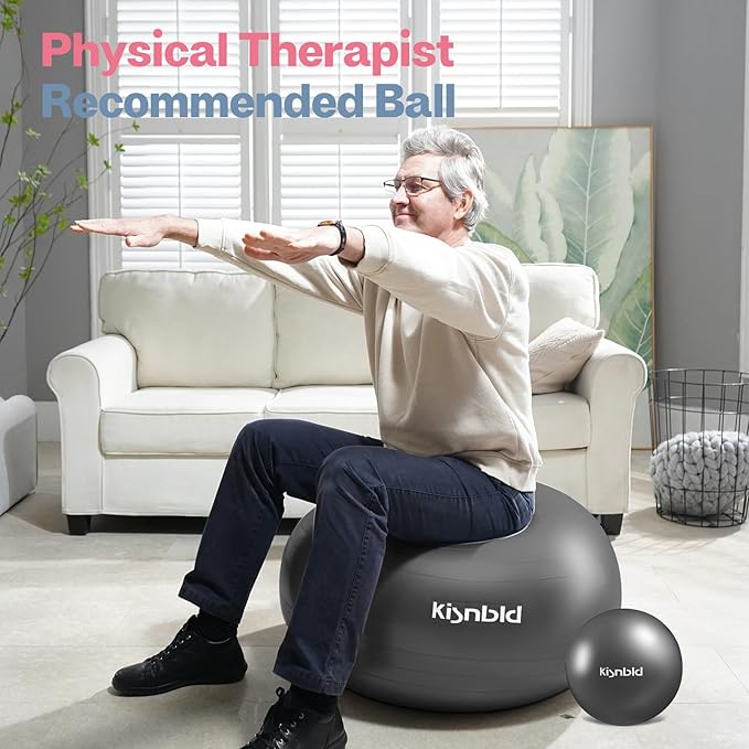 Exercise Ball, Extra Thick Yoga Ball for Workout Pregnancy Stability, 4 Sizes Anti-Burst Balance Ball with Foot Pump - Heavy Duty Fitness Ball Chair for Office, Home & Gym