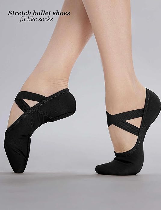 Cloud Soft 4 Way Stretch Canvas Ballet Shoes Split Sole Dance Slippers for Toddler Girls, Little Big Kids Training