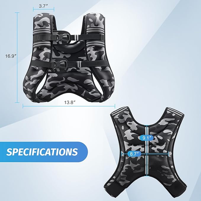 ZELUS Weighted Vest, 6lb/8lb/12lb/16lb/20lb/25lb/30lb Weight Vest with Reflective Stripe for Workout, Strength Training, Running, Fitness, Muscle Building, Weight Loss, Weightlifting