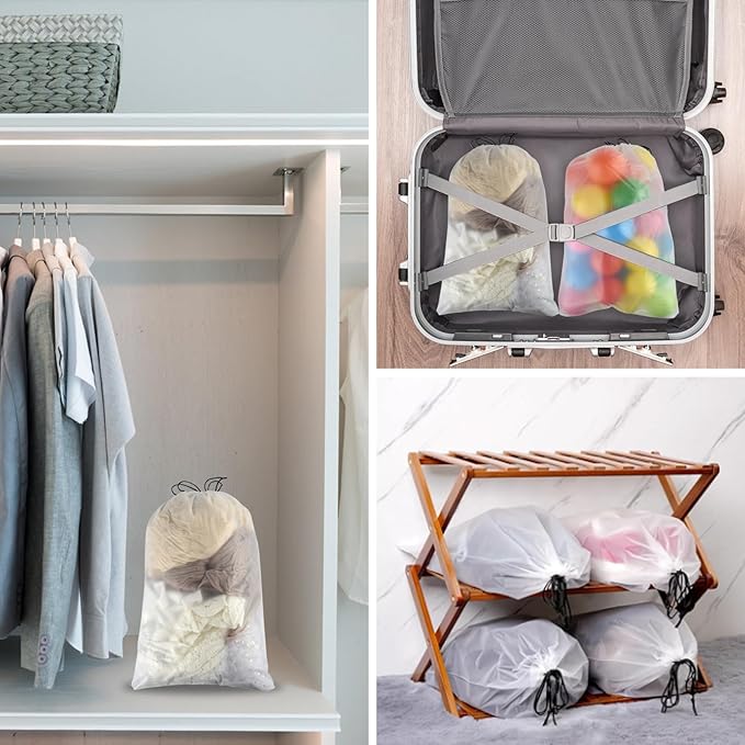 12 Pcs Shoe Bags for Travel，PLULON Clear Drawstring Travel Shoe Bags for Packing Waterproof Dustproof Shoes Organizer Pouch Travel Accessories Shoe Storage Bag for Women Men Portable Travel Essentials