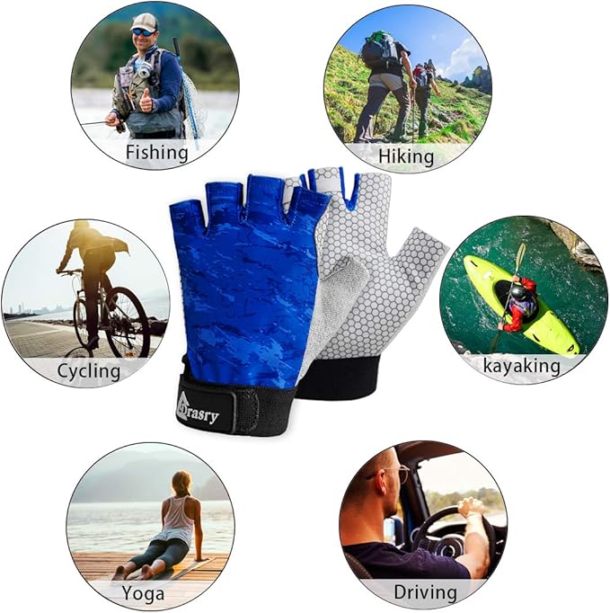 Drasry UV Fishing Gloves Fingerless Sun Protection Men Women UPF50+SPF for Fishing Kayaking Paddling Hiking Sailing Rowing Driving Canoeing Glove