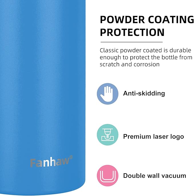 Fanhaw 24 Oz Stainless Steel Insulated Sports Water Bottles with Straw for Kids, Men and Women (Sky Blue)