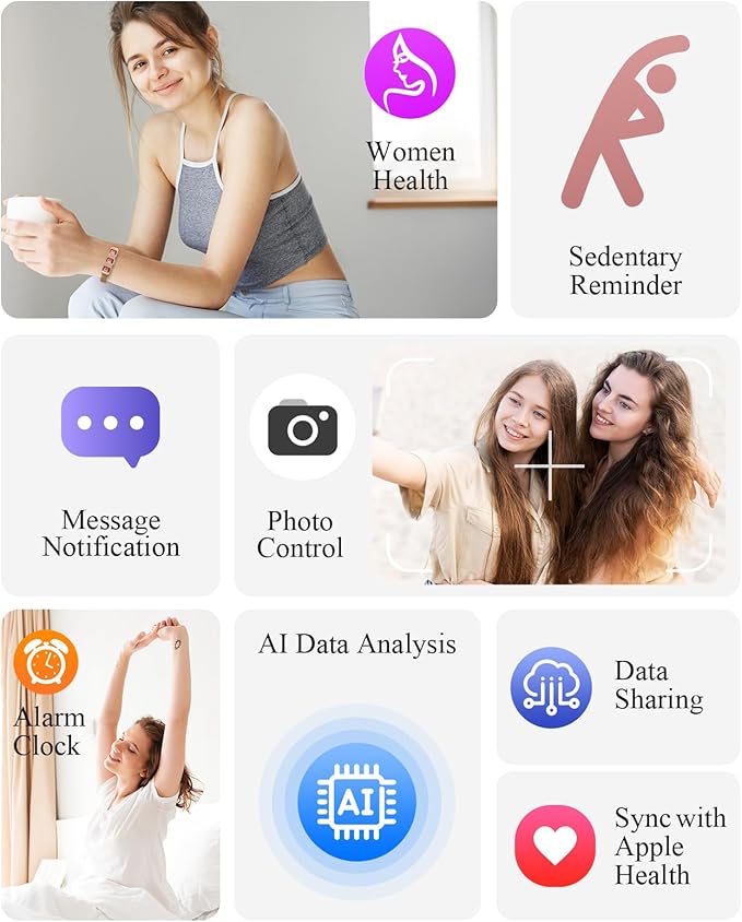 Smart Bracelet, Wearable Activity & Fitness Tracker Band, 24/7 Sleep Tracker, All-Day Continuous Heart Rate Blood Pressure Stress HRV Monitor, 170+ Sport Modes Smart Wristband with 2 Bands, Free APP