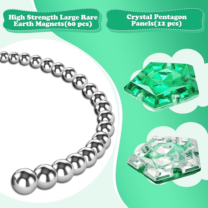 LAFFTRAK Magnetic Fidget Sphere Magnet Toys - Crystal Green - Magnets Sensory Toys - 12 Piece Set - Creativity Beyond Imagination, Inspirational, Recreational, Fun Desk Toy for Adults